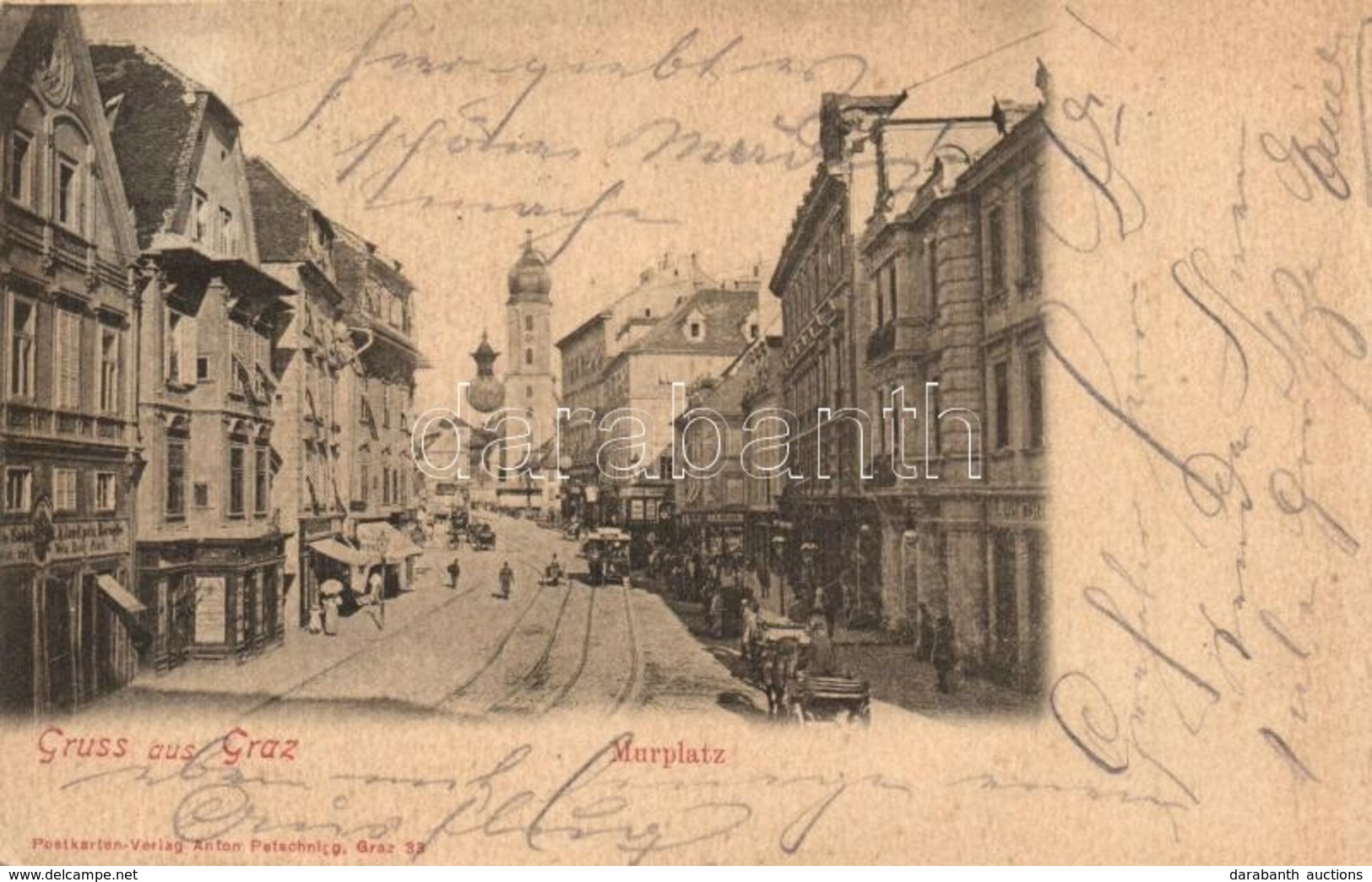 T2 1903 Graz, Murplatz / Square, Horse-drawn Tram, Shops - Zonder Classificatie