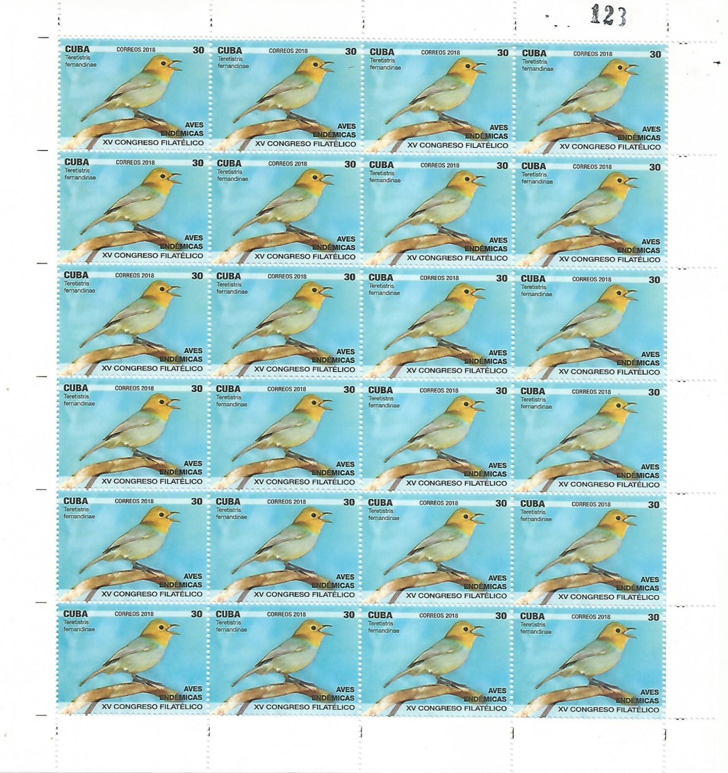 Cuba 2018 Full Sheet Endemic Birds (Owls) XV Philatelic Summit 6v MNH - Águilas & Aves De Presa