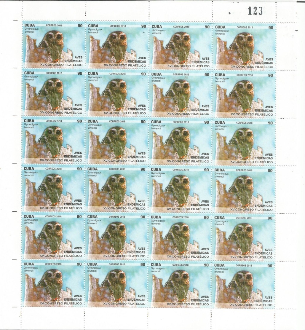 Cuba 2018 Full Sheet Endemic Birds (Owls) XV Philatelic Summit 6v MNH - Arends & Roofvogels