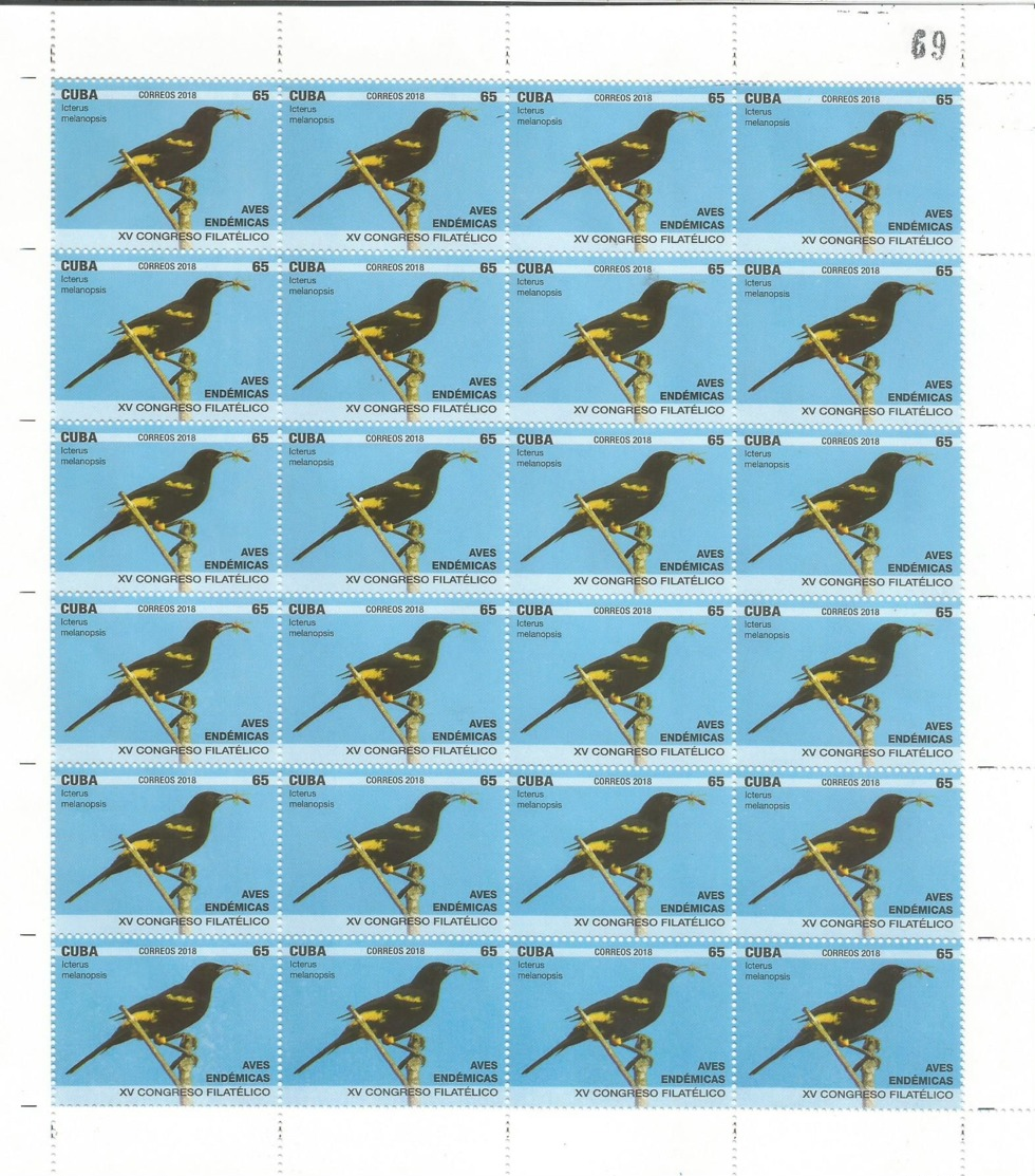 Cuba 2018 Full Sheet Endemic Birds (Owls) XV Philatelic Summit 6v MNH - Arends & Roofvogels