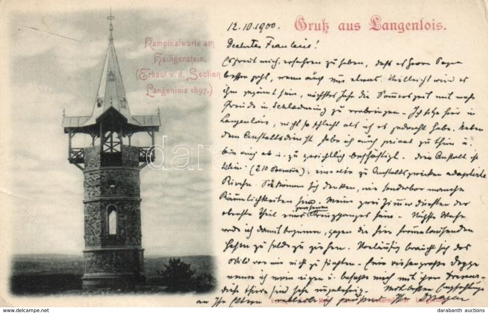 T2/T3 1900 Langenlois, Kampthalwarte Am Heiligenstein / Lookout Tower - Zonder Classificatie
