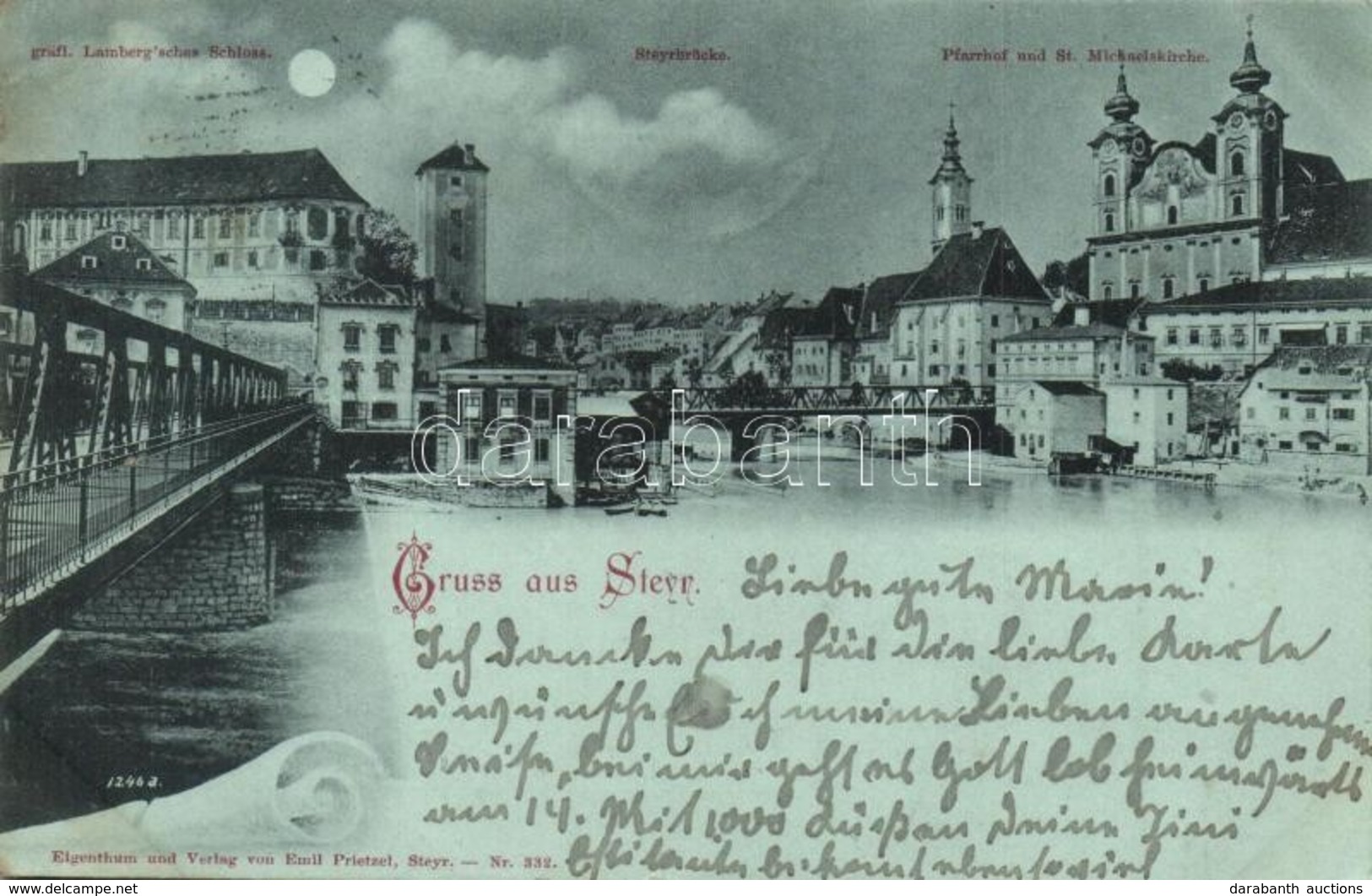 T2 1899 Steyr, Steyrbrücke, Pfarrhof Und St. Michaelskirche / Bridge, Church. Night - Unclassified