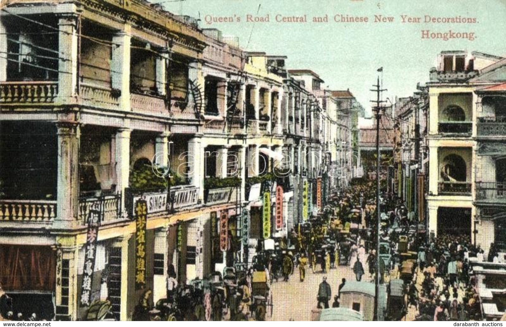 T2/T3 Hong Kong, Hongkong; Queen's Road Central And Chinese New Year Decorations, Shops, Rickshaw Carriages. M. Sternber - Zonder Classificatie