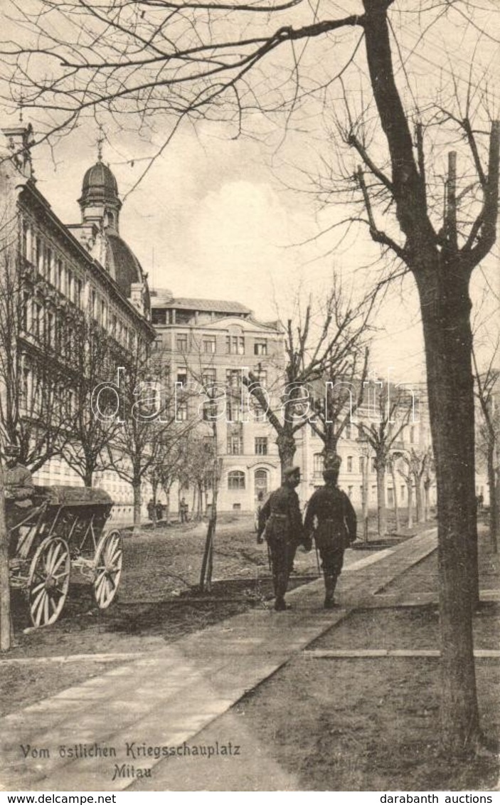 T2 1917 Jelgava, Mitau; Vom östlichen Kriegsschauplatz The War In The East, Street View With German Soldiers - Zonder Classificatie