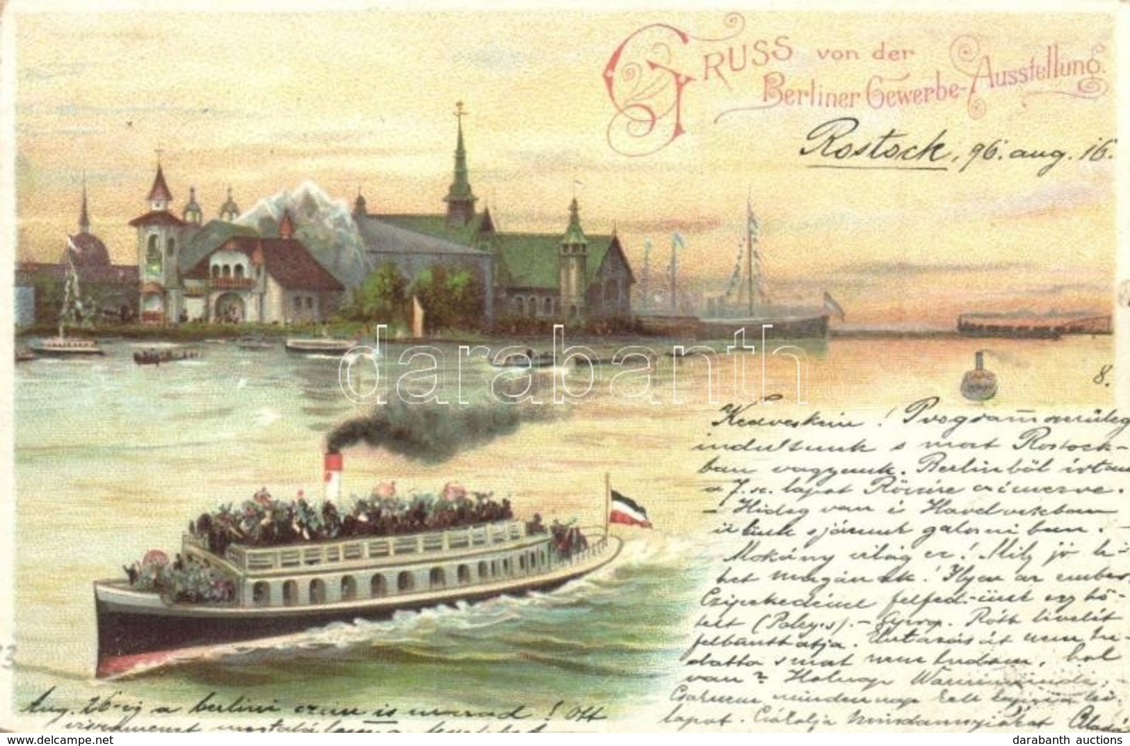 T2/T3 1896 Berlin, Berliner Gewerbe-Ausstellung / Great Industrial Exposition Of Berlin, Steamship. Litho Advertisement  - Zonder Classificatie