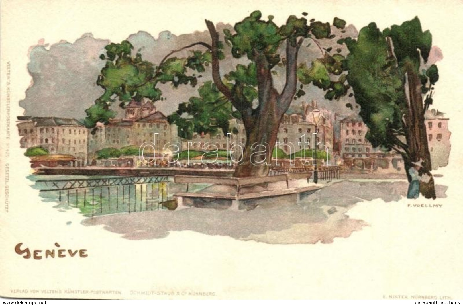 ** T1/T2 Geneva, Geneve; Park, E. Nister Litho, S: F: Voellmy - Zonder Classificatie