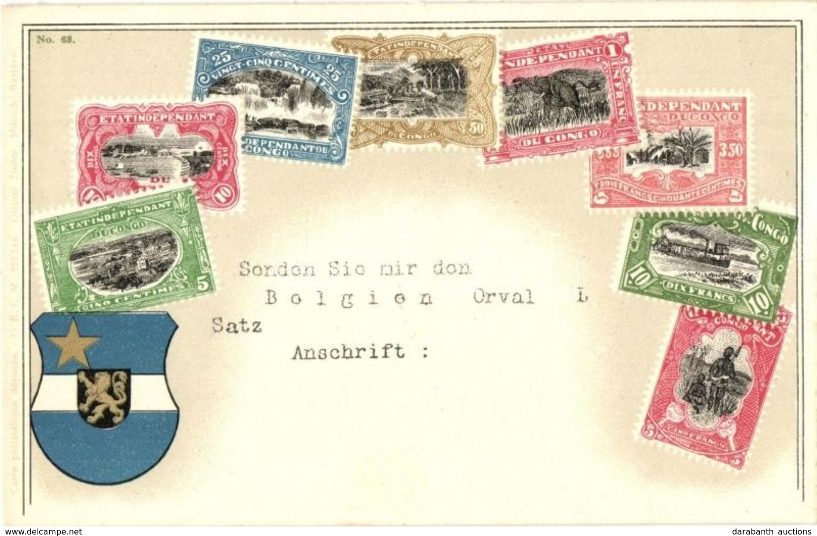 * T1/T2 Congo Free State - Set Of Stamps And Coat Of Arms. Carte Philatelique Ottmar Zieher No. 63. Litho - Unclassified