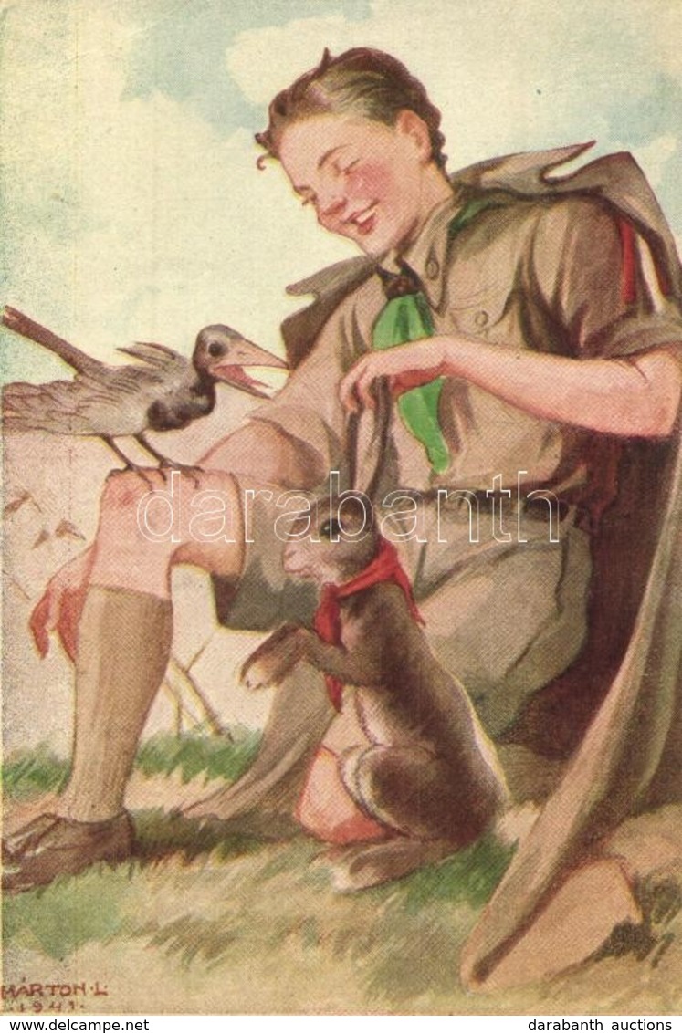 T2/T3 Márton L.-féle Cserkészlevelezőlapok Kiadóhivatala /  Hungarian Boy Scout Art Postcard, Rabbit S: Márton L.  (EK) - Zonder Classificatie