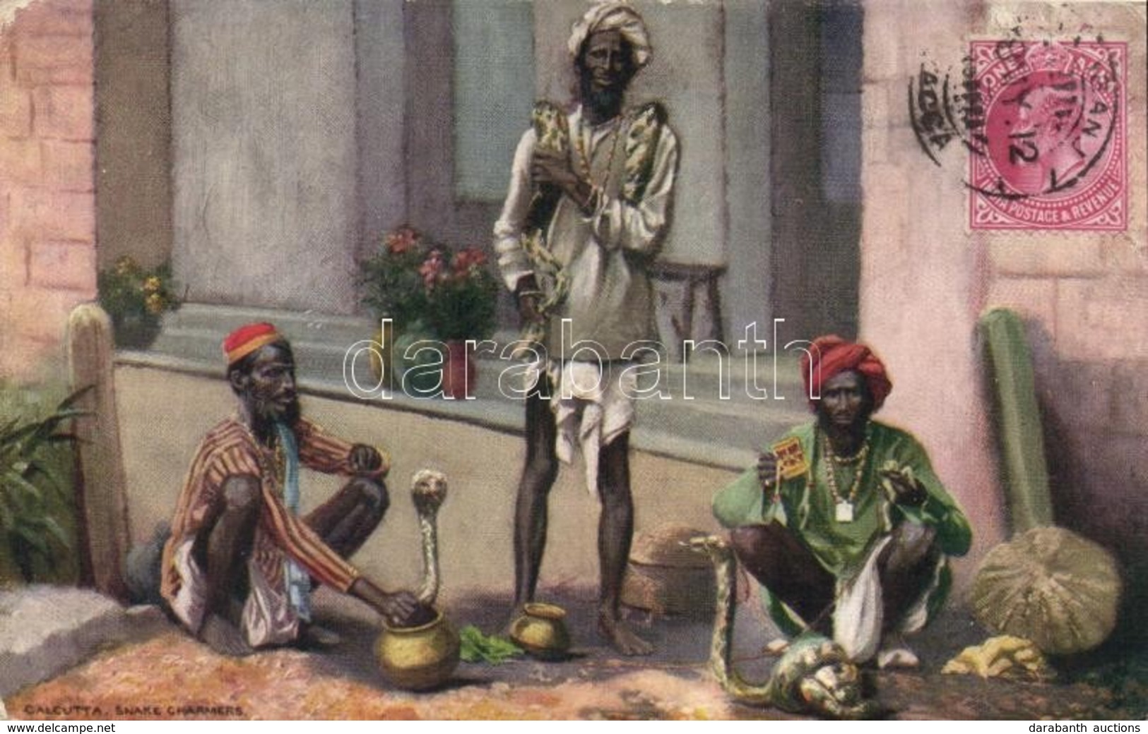 T3 Kolkata, Calcutta; Snake Charmers. Raphael Tuck & Sons Oilette Native-Life-India Series I. Postcard 7408. TCV Card  ( - Unclassified