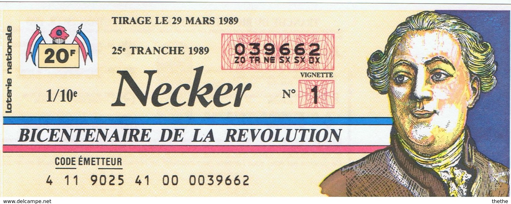 Loterie Nationale -  Billet Bicentenaire De La Revolution - Necker - Billets De Loterie