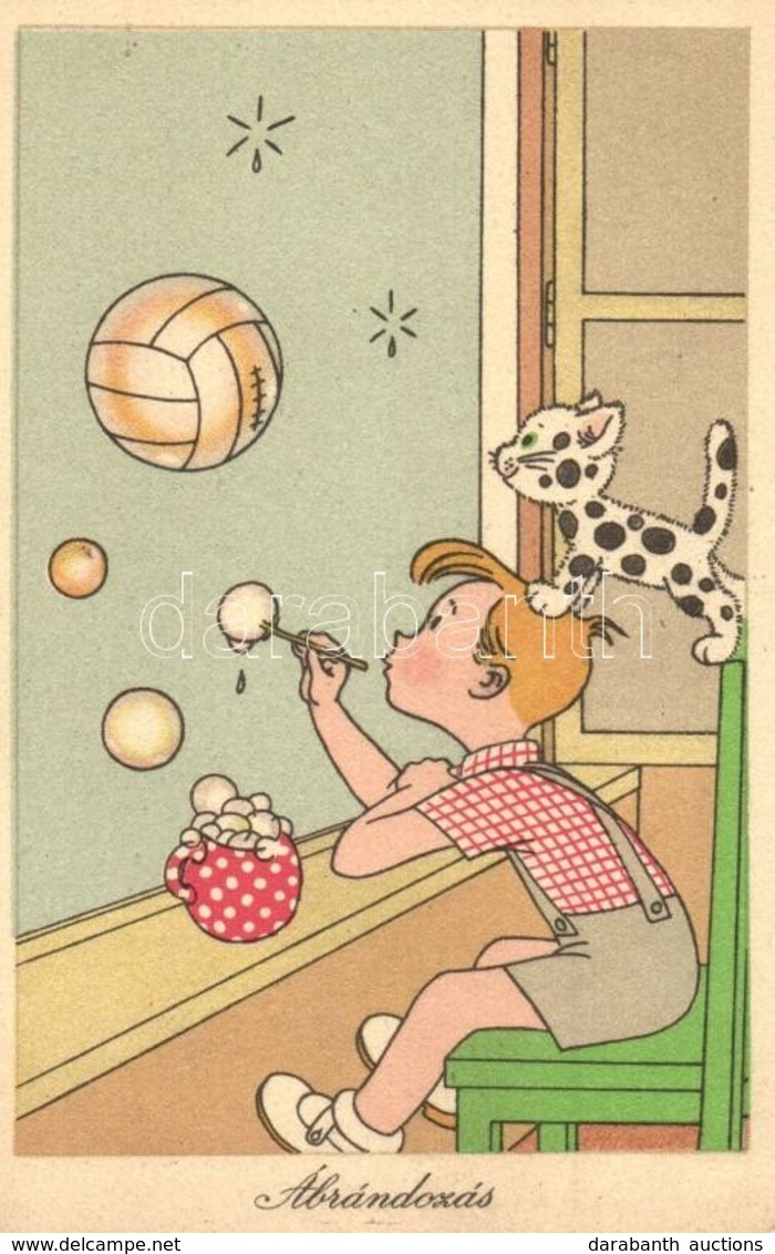 T2/T3 Ábrándozás / Hungarian Humorous Graphic Postcard, Bored Boy Daydreaming (EK) - Unclassified