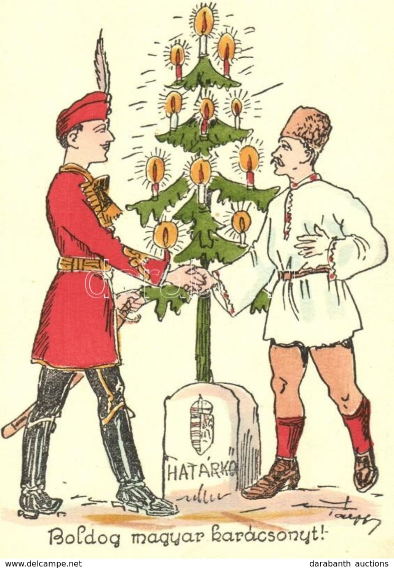 ** T2 Boldog Magyar Karácsonyt! Határkő / Hungarian Irredenta Christmas Greeting Art Postcard S: Pálffy - Sin Clasificación