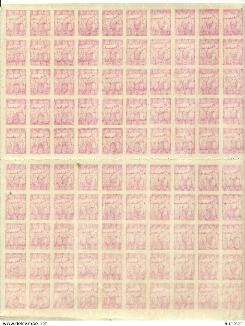 LETTLAND Latvia 1919 Michel 25 Complete Sheet Of 100 MNH - Lettonie
