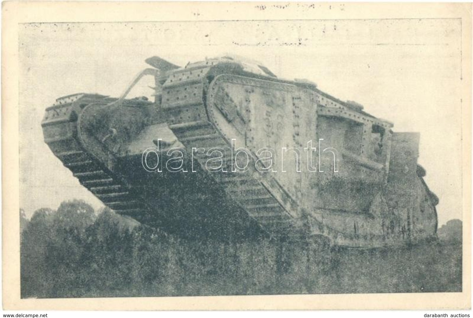 * T2/T3 Kilőtt, Zsákmányolt MARK IV. Angol Harckocsi. Margitsziget Hadikiállítás / WWI K.u.K. Military, Captured British - Unclassified