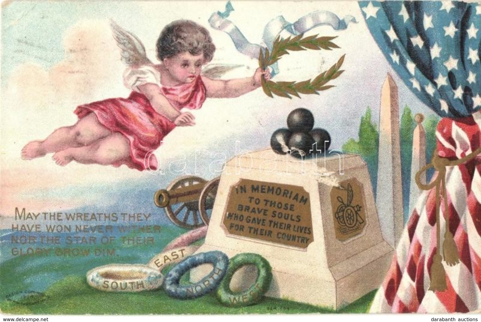 T2/T3 In Memoriam To Those Brave Souls Who Gave Their Lives For Their Country. American Patriotic Art Postcard With Flag - Ohne Zuordnung