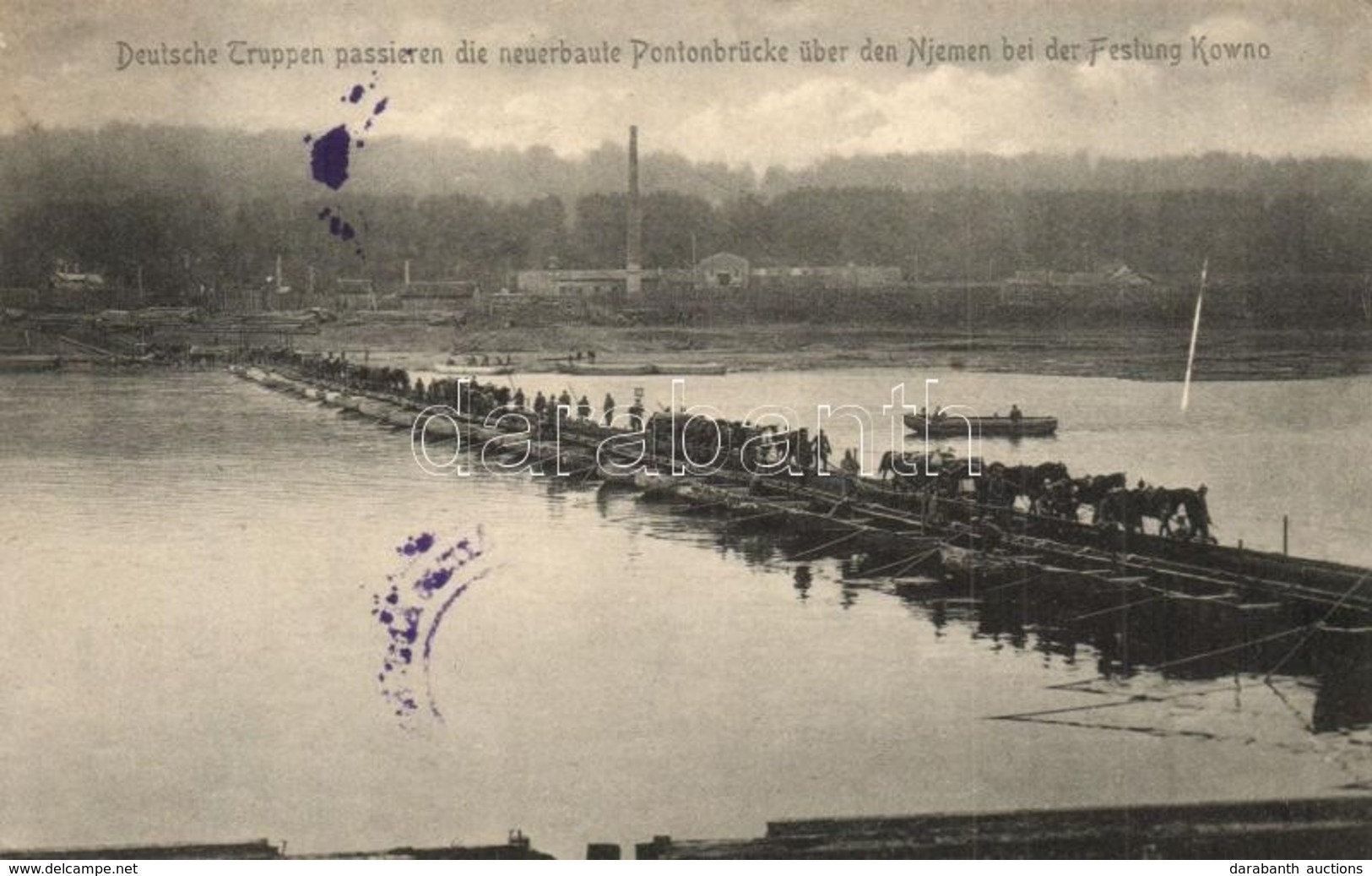 T2/T3 1916 Deutsche Truppen Passieren Die Neuerbaute Pontonbrücke über Den Njemen Bei Der Festung Kowno / WWI German Mil - Unclassified