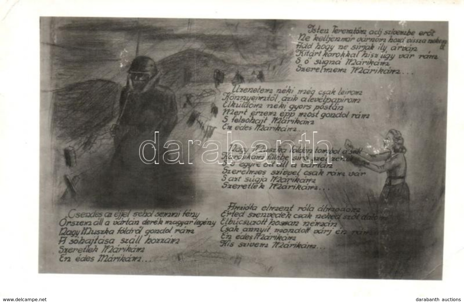T2 1942 Második Világháborús Romantikus Katonai Művészlap / WWII Hungarian Romanctic Military Art Postcard - Unclassified