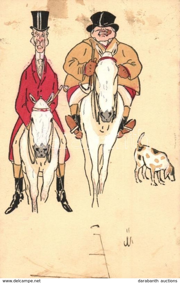 T3 Gentlemen On Horse With Dog. Art Postcard  (fl) - Unclassified