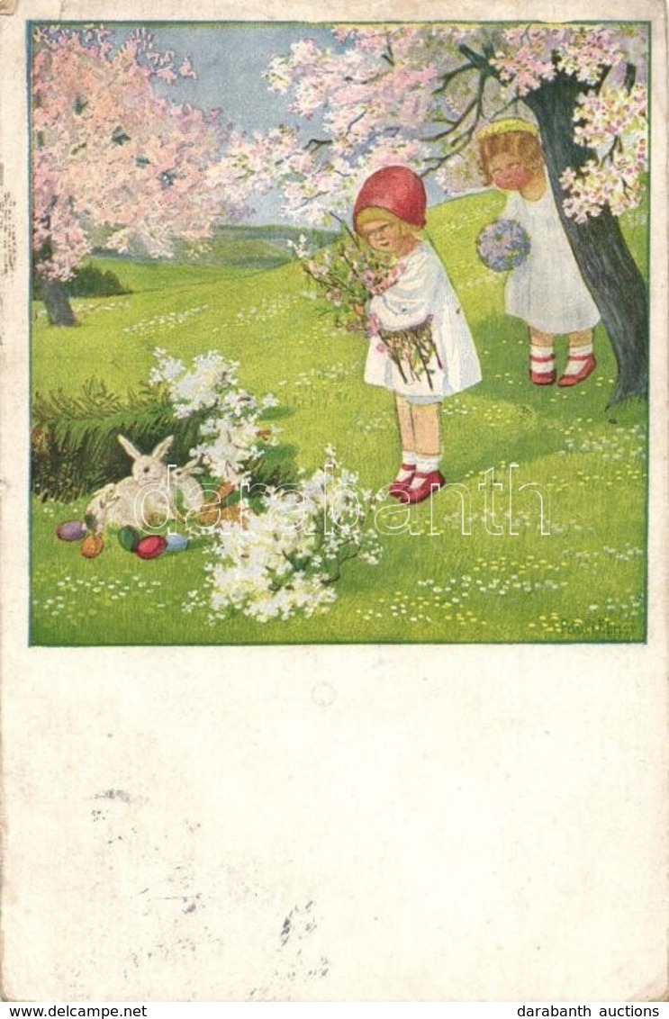 T2/T3 Easter Greeting, Children With Rabbits In The Garden; M. M. Nr. 1209. S: Pauli Ebner (EK) - Unclassified