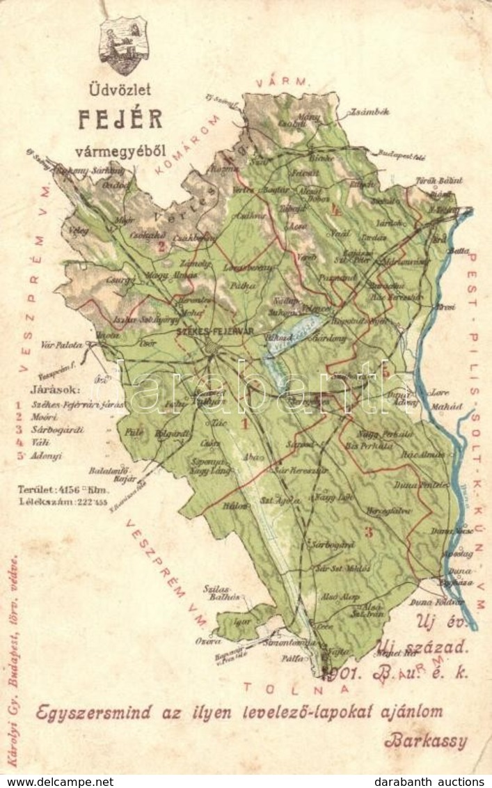 T3 1900 Fejér Vármegye Térképe; Kiadja Károlyi Gy. / Map Of Fejér County (Rb) - Zonder Classificatie