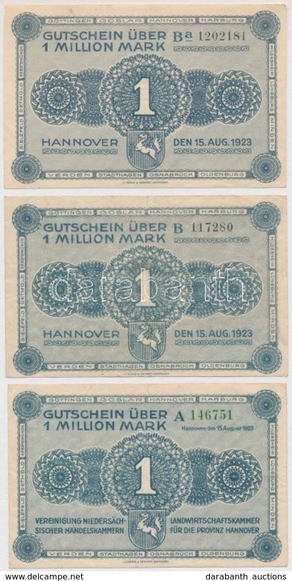 Németország / Weimari Köztársaság / Hannover 1923. 1.000.000M (3x) 'A' Zöld Sorszámmal, 'B' és 'Ba' 7 Jegyű Sorszámmal T - Unclassified