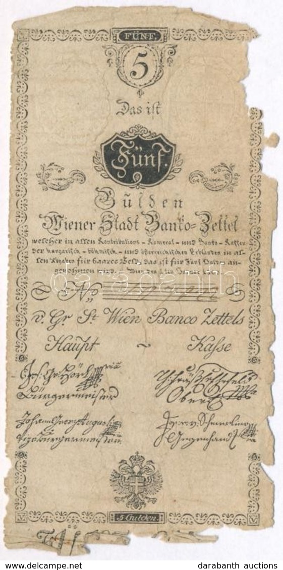 1800. 5G 'Bécsi Városi Bankócédula' Vízjeles Papíron T:IV 
Habsburg Monarchy 1800. 5 Gulden 'Wiener-Stadt Banco-Zettel'  - Unclassified