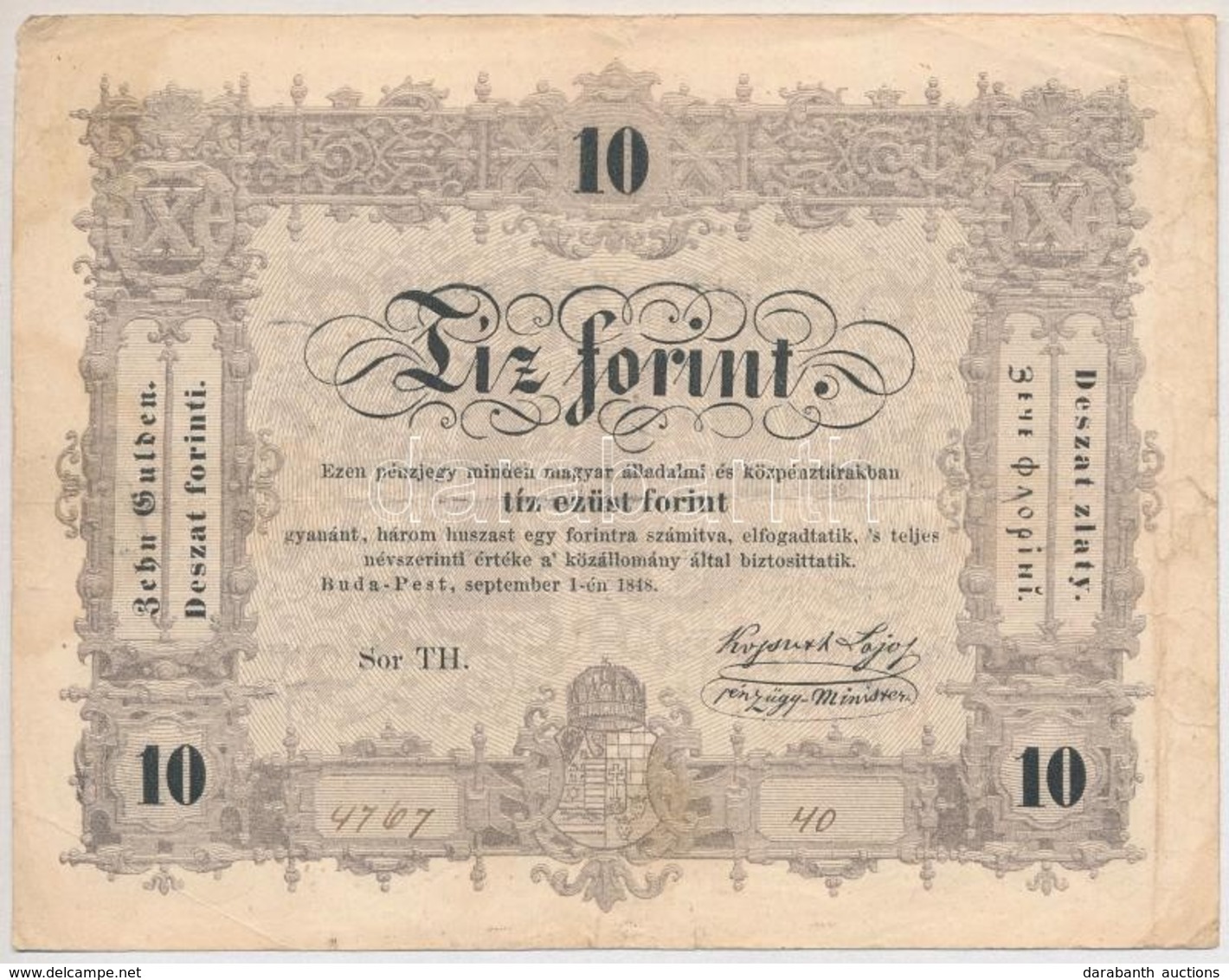 1848. 10Ft 'Kossuth Bankó' T:III,III- 
Adamo G111 - Unclassified