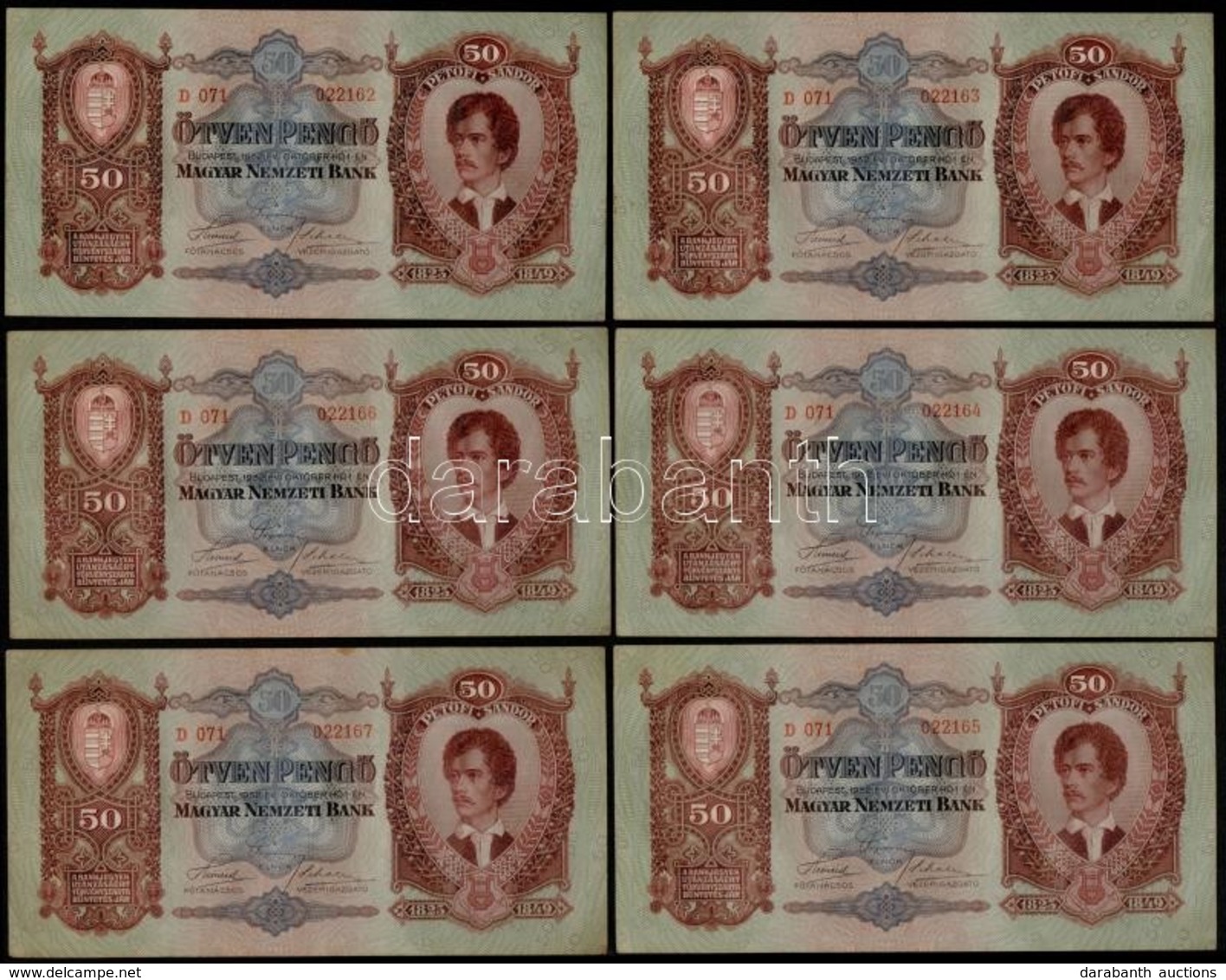 1932. 50P (9x) Sorszámkövetők T:I-,II - Zonder Classificatie