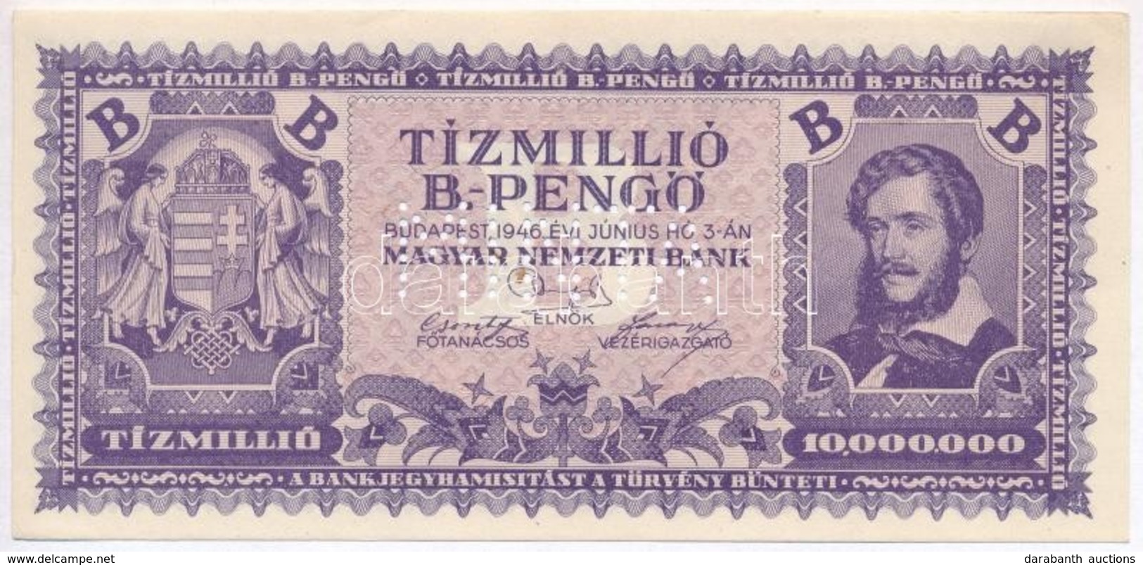 1946. 10.000.000BP Hamis 'MINTA' Perforációval (with Fake Perforation) T:I- - Unclassified