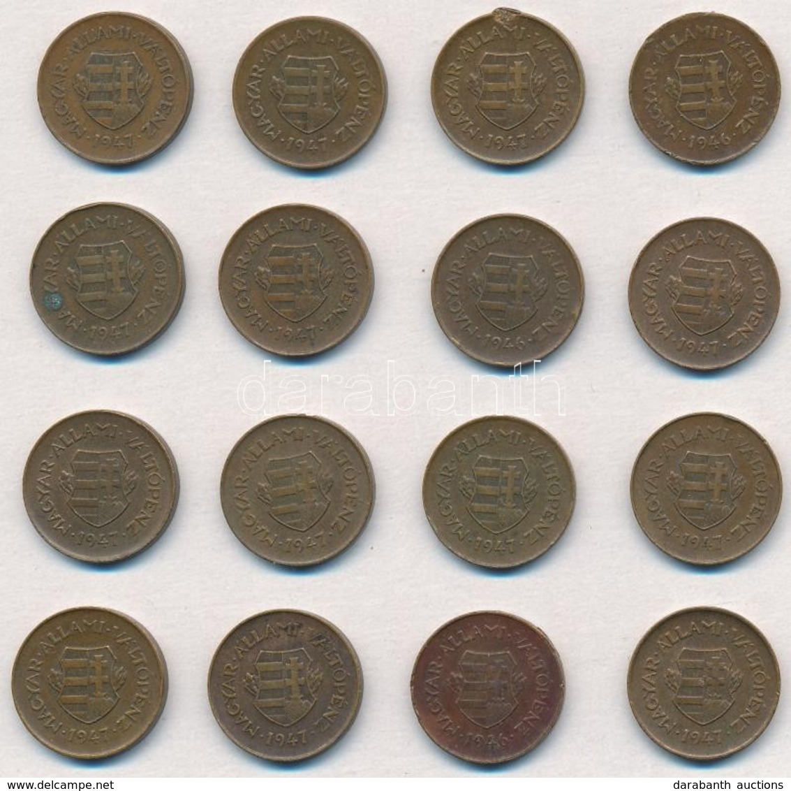 1946. 2f Cu-Zn (3x) + 1947. 2f Cu-Zn (13x) T:1-,2 Ph., Kis Patina - Unclassified