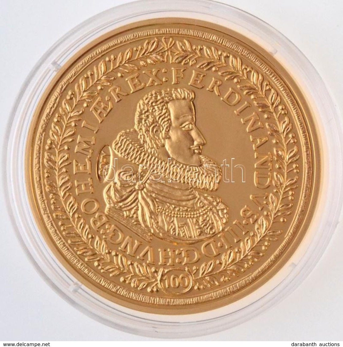 DN 'Történelmi Aranypénzek - III. Ferdinánd 100 Dukát 1629' Aranyozott Cu-Ni Utánveret 'COPY' Beütéssel, Tanúsítvánnyal  - Unclassified