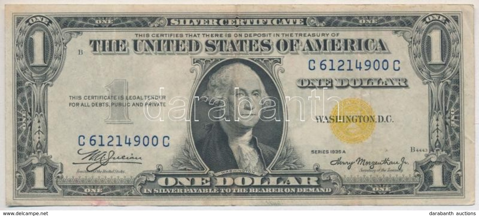 Amerikai Egyesült Államok 1934-1945. (1935A) 1$ 'Silver Certificate - Kisméretű' Sárga Pecsét, 'William Alexander Julian - Zonder Classificatie