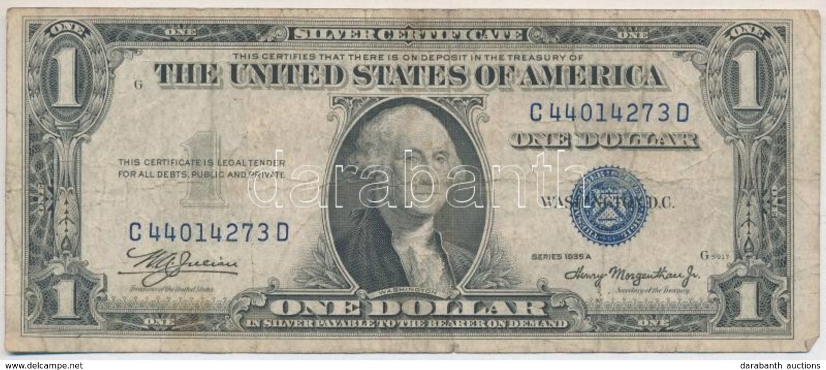 Amerikai Egyesült Államok 1935-1945. (1935A) 1$ 'William Alexander Julian - Henry Morgenthau' Kék Pecsét T:III- 
USA 193 - Unclassified