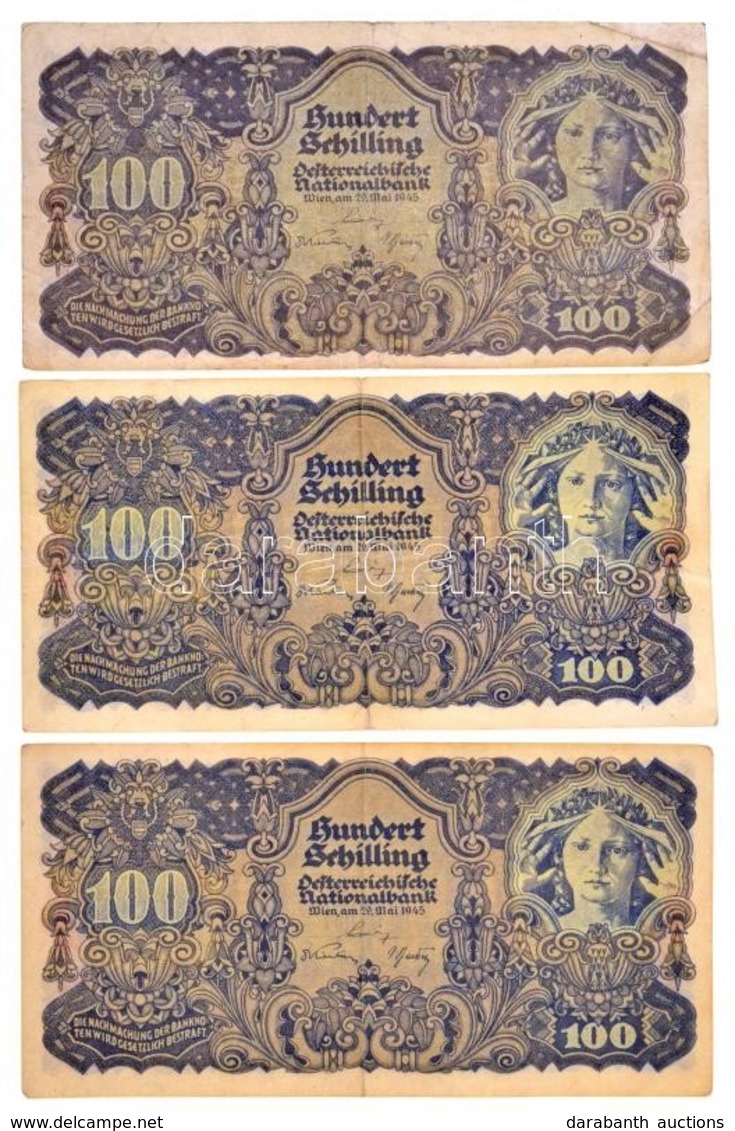 Ausztria 1945. 100Sch (3x) Kettő Kék és Egy Lilás árnyalatú T:III
Austria 1945. 100 Schilling (3x) Two Blue And One Purp - Zonder Classificatie