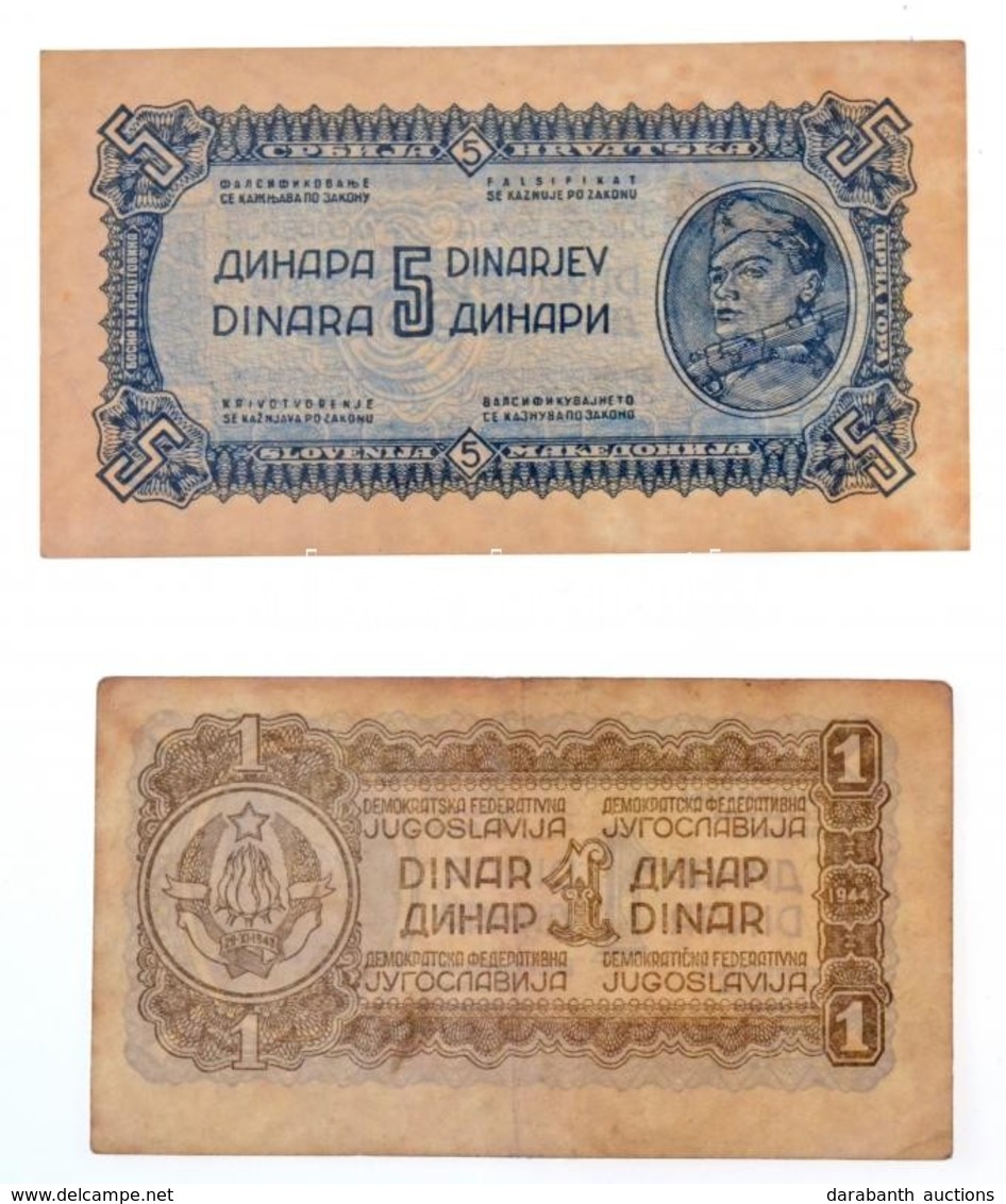 Jugoszlávia 1944. 1D + 5D T:II,III
Yugoslavia 1944. 1 Dinara + 5 Dinara C:XF,F - Non Classificati