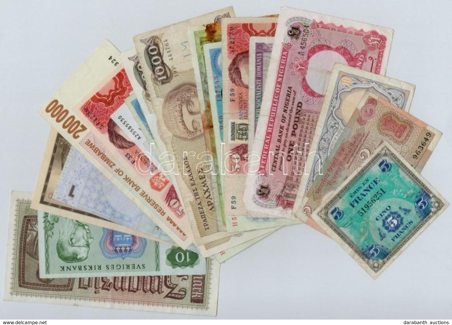 20db-os Vegyes Bankjegy Tétel, Közte Katar, Csehszlovákia, NDK, Grúzia, Görögország, Ausztria, Románia, Nigéria és Svédo - Unclassified