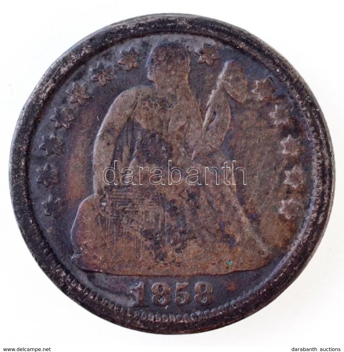 Amerikai Egyesült Államok 1858. 1d Ag T:2-,3 Patina 
USA 1858. 1 Dime Ag C:VF,F Patina
Krause KM#A63.2 - Unclassified