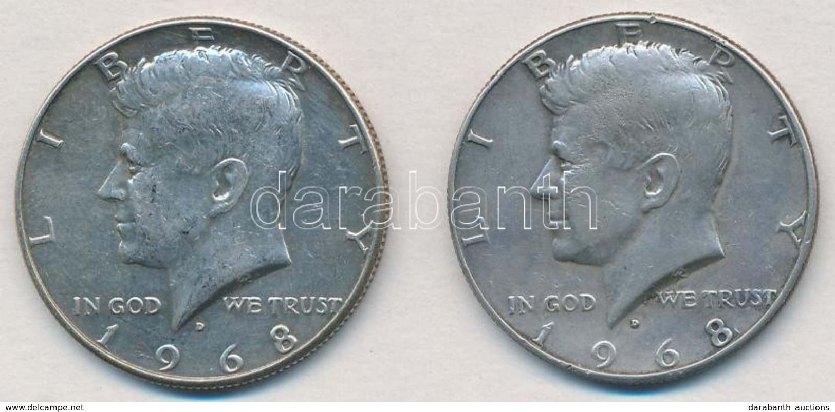 Amerikai Egyesült Államok 1968D 1/2$ Ag 'Kennedy' (2x) T:2
USA 1968D 1/2 Dollar Ag 'Kennedy' (2x) C:XF - Ohne Zuordnung