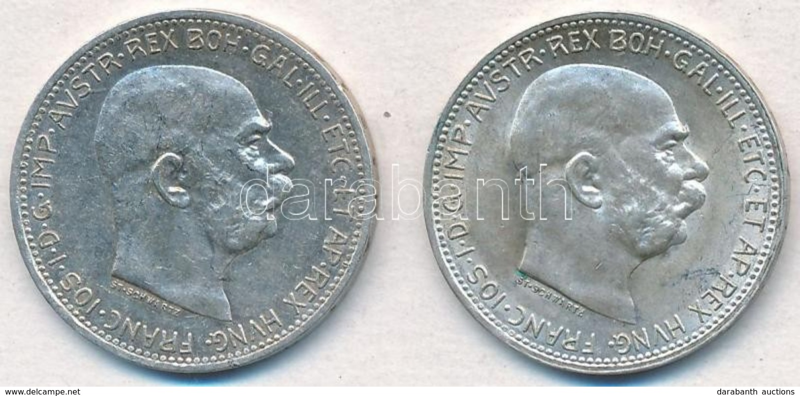 Ausztria 1915. 1K Ag 'Ferenc József' (2x) T:1-
Austria 1915. 1 Corona 'Franz Joseph' (2x) C:AU 
Krause KM#2820 - Zonder Classificatie