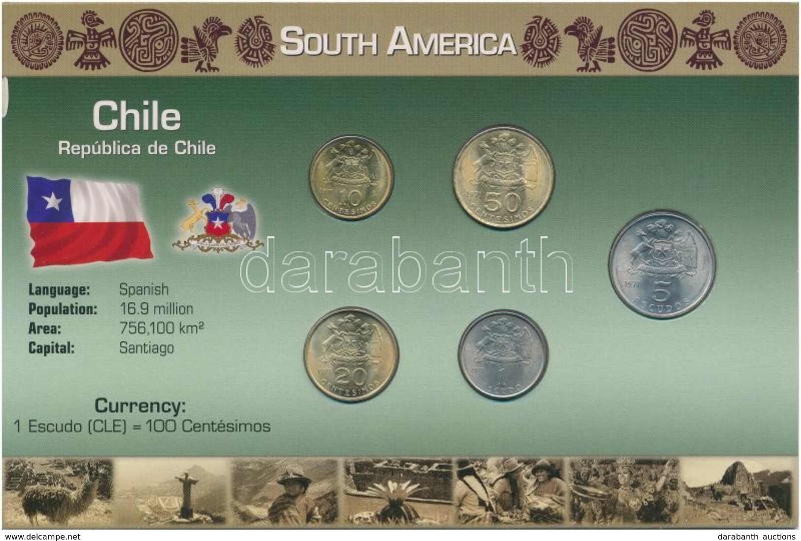 Chile 1971. 10c-5E (5xklf) Fémpénz Szettben, Holland Nyelvű Leírással T:1 
Chile 1971. 10 Centesimos - 5 Escudos (5xdiff - Zonder Classificatie