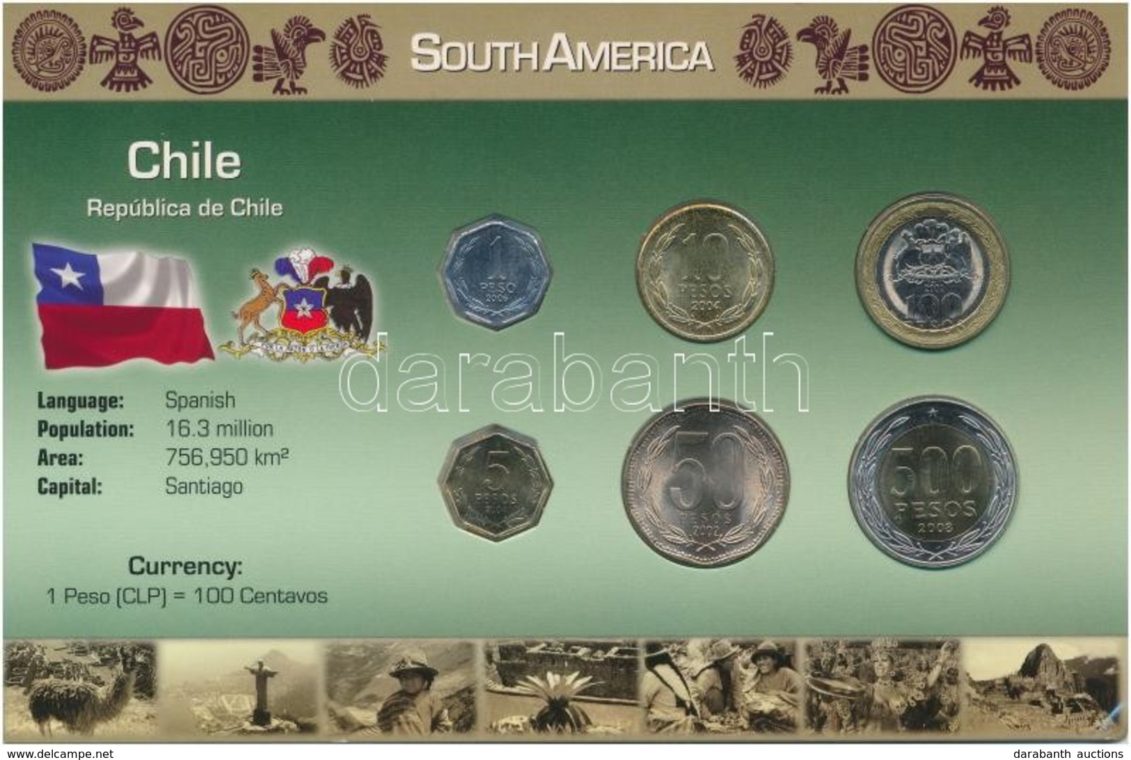 Chile 2001-2008. 1P-500P (6xklf) Fémpénz Szettben, Holland Nyelvű Leírással T:1 
Chile 2001-2008. 1 Peso - 500 Pesos (6x - Zonder Classificatie