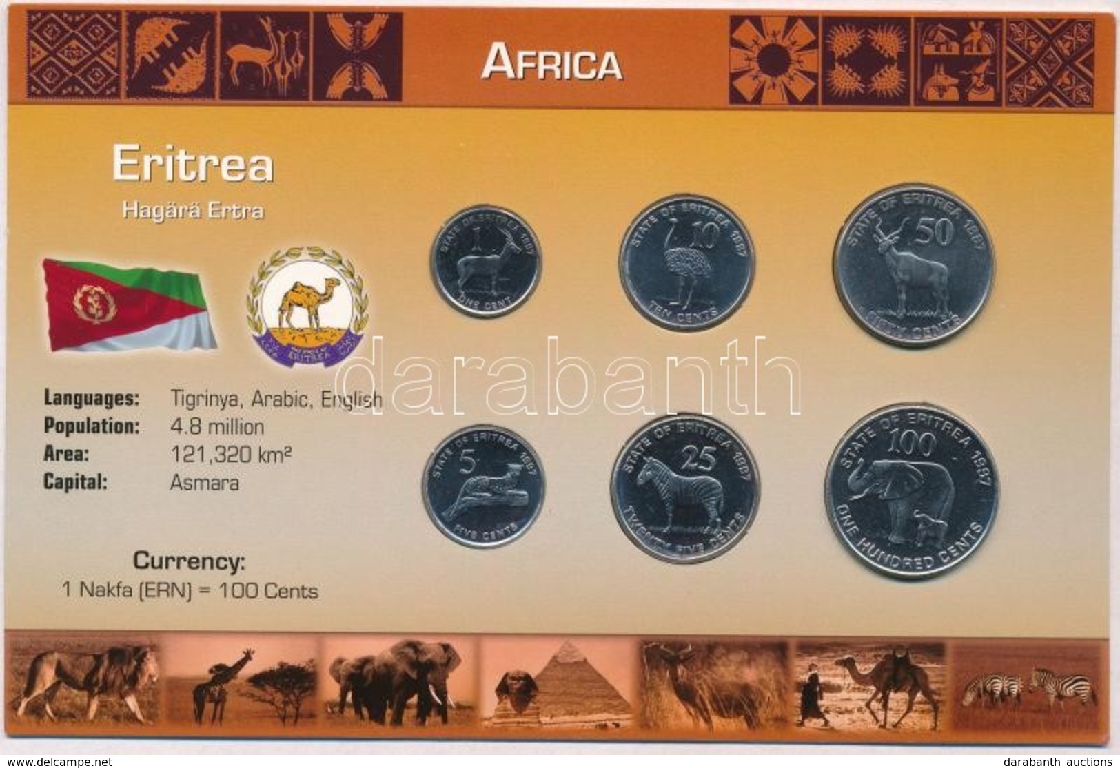 Eritrea 1997. 1c-100c (6xklf) Fémpénz Szettben, Holland Nyelvű Leírással T:1 
Eritrea 1997. 1 Cent - 100 Cents (6xdiff)  - Zonder Classificatie