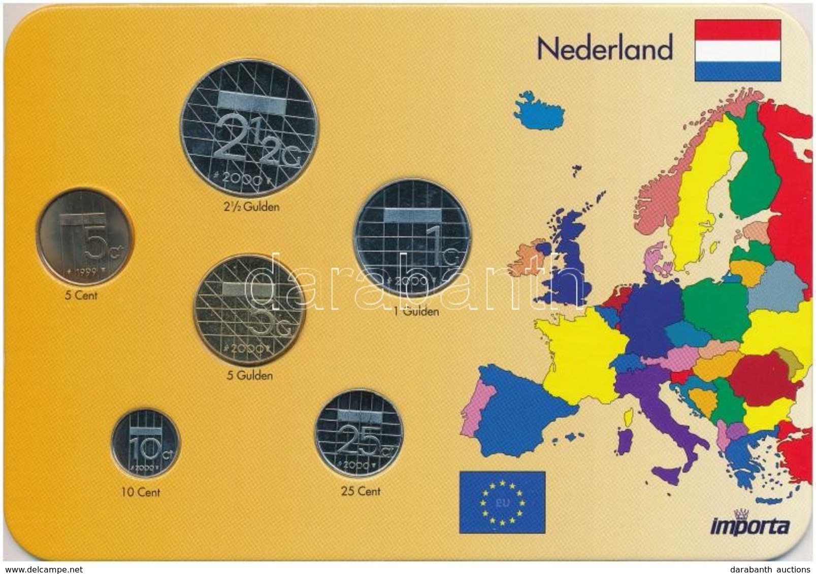 Hollandia 1999-2000. 5c-5G (6xklf) Forgalmi Sor Karton Dísztokban T:1,1-(eredetileg PP)
Netherlands 1999-2000. 5 Cents - - Zonder Classificatie