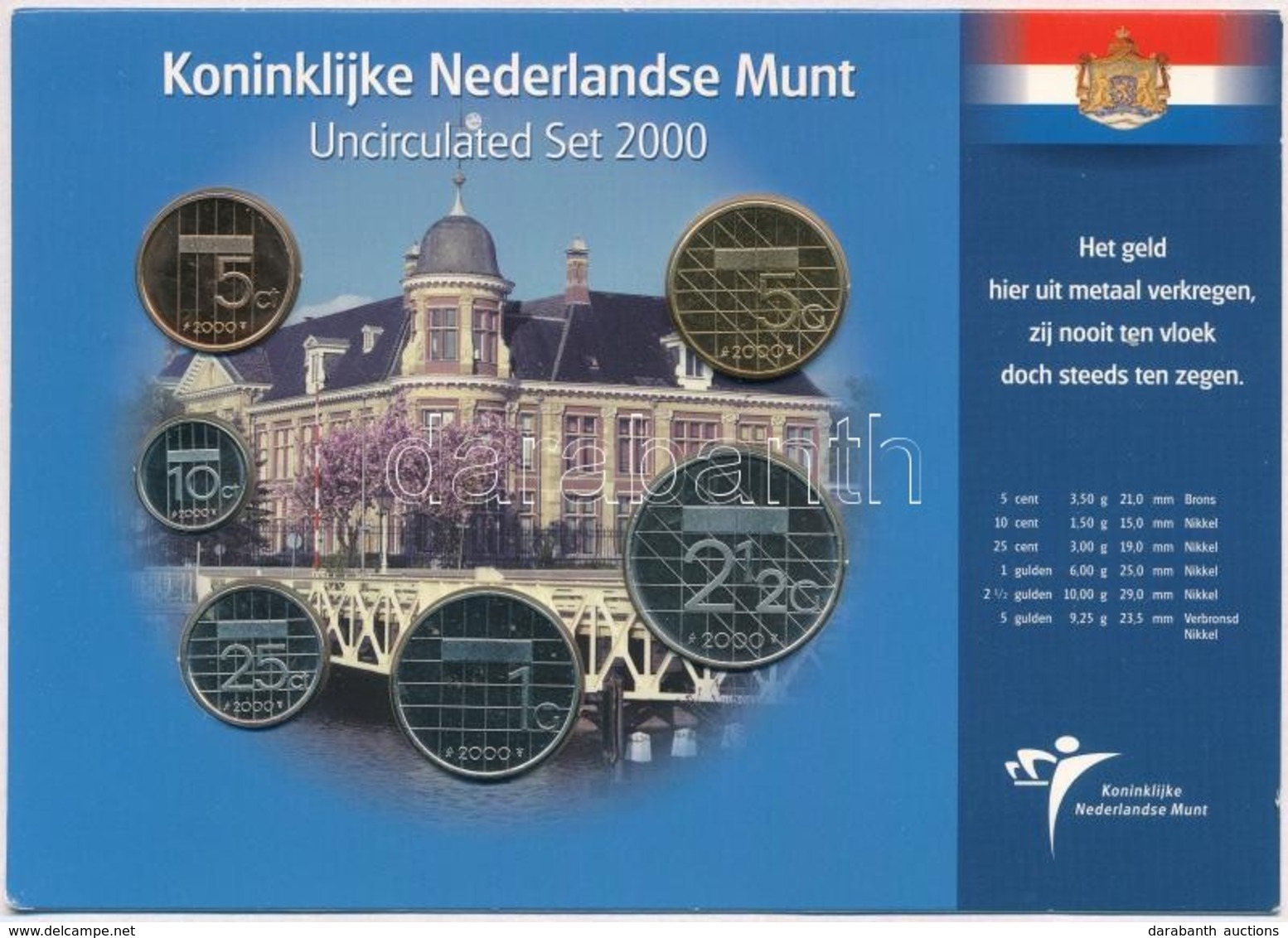 Hollandia 2000. 5c-2 1/2G (6xklf) Forgalmi Sor T:1 Netherlands 2000. 5 Centimes - 2 1/2 Gulden (6xdiff) Coin Set C:UNC - Zonder Classificatie