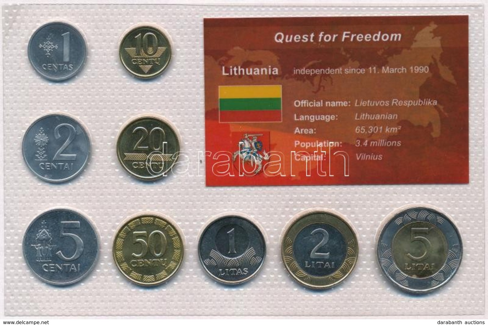 Litvánia 1991-2002. 1c-2L (9xklf) 'Quest For Freedom' Sorozat, Forgalmi Sor Műanyag Díszcsomagolásban T:BU Lithuania 199 - Zonder Classificatie