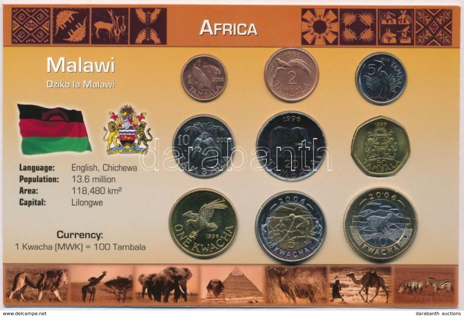 Malawi 1995-2006. 1t-10K (9xklf) Fémpénz Szettben, Holland Nyelvű Leírással T:1 
Malawi 1995-2006. 1 Tambala - 10 Kwacha - Zonder Classificatie