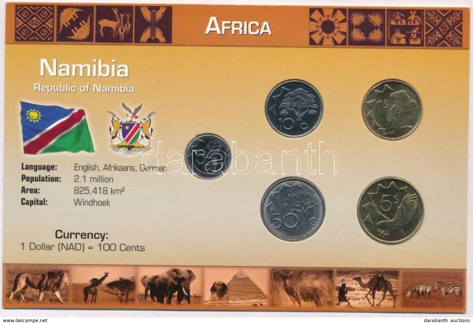 Namíbia 1993-2008. 5c-5$ (5xklf) Fémpénz Szettben, Holland Nyelvű Leírással T:1 
Namibia 1993-2008. 5 Cents - 5 Dollars  - Zonder Classificatie