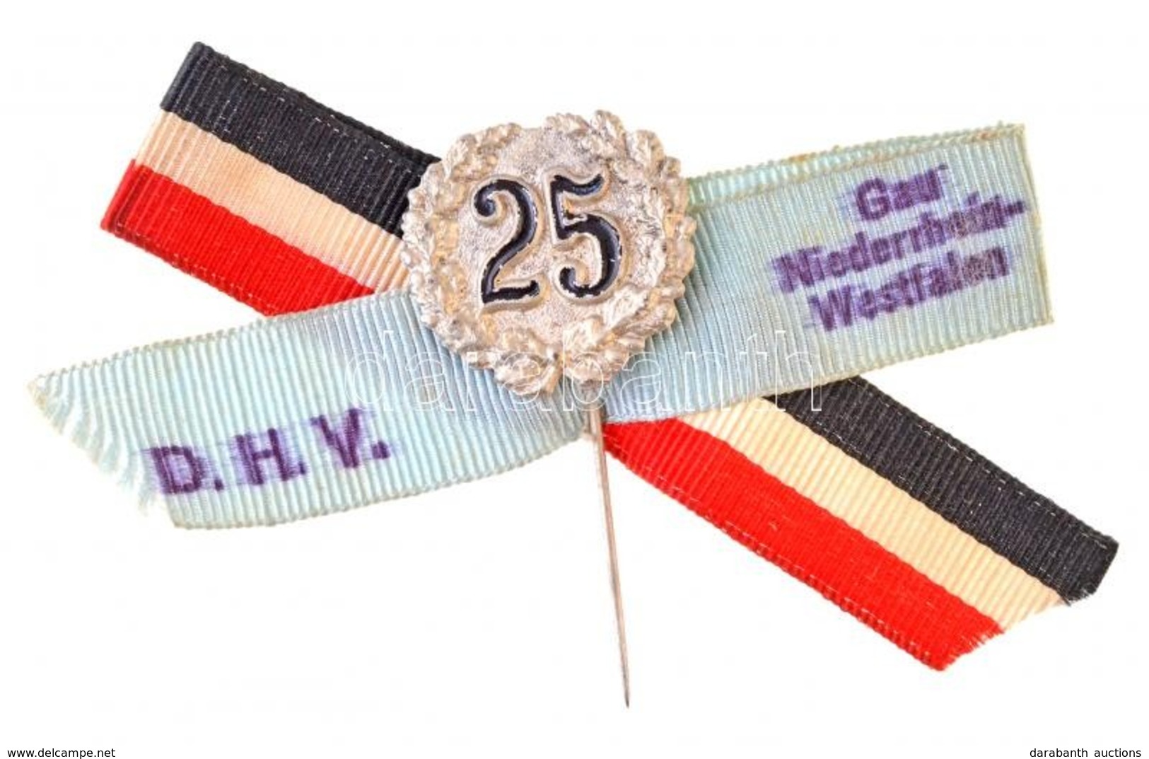 Német Harmadik Birodalom ~1933-1945. 'D.H.V. Gau Niederrhein-Westfalen 25.' Fém Kitűző Szalaggal (19x18mm) T:2
German Th - Unclassified