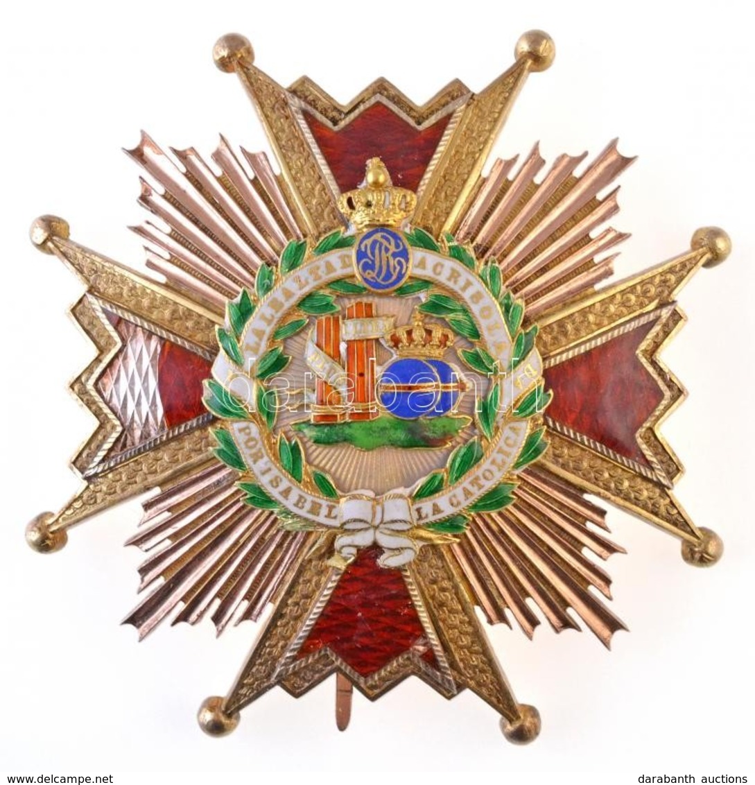 Spanyolország ~1938-1975. 'Katolikus Izabella-rend Nagykeresztjének Csillaga' Aranyozott és Zománcozott Kitüntetés, Jelz - Zonder Classificatie