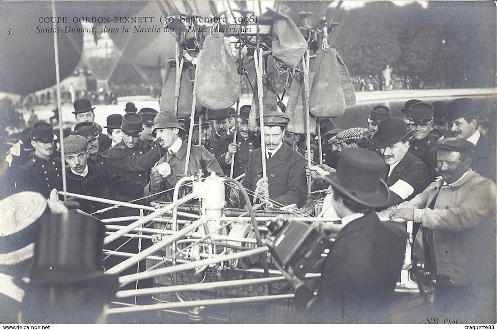 3-  COUPE GORDON-BENNETT (30 SEPT. 1906) SANTOS-DUMONT, DANS LA NACELLE DES "DEUX AMERIQUES" - Airships